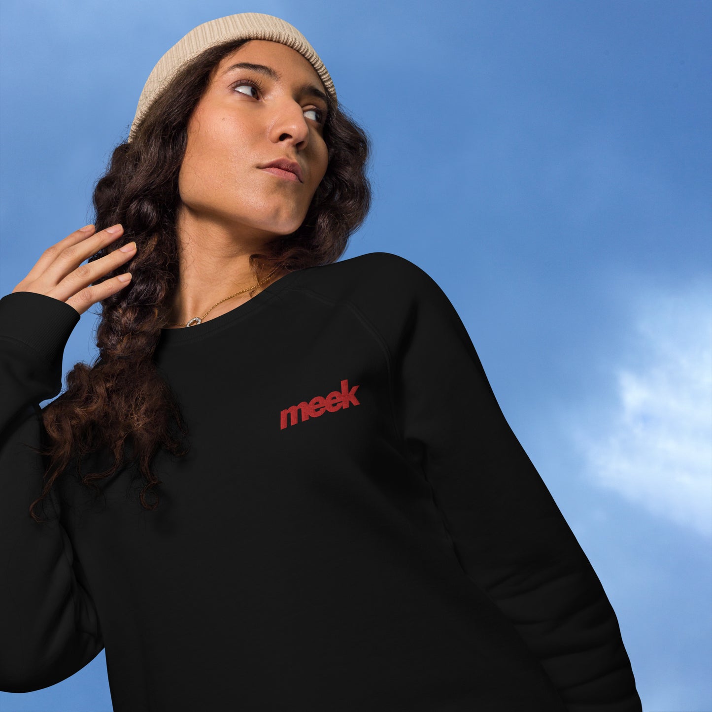 Meek Unisex Organic Raglan Sweatshirt