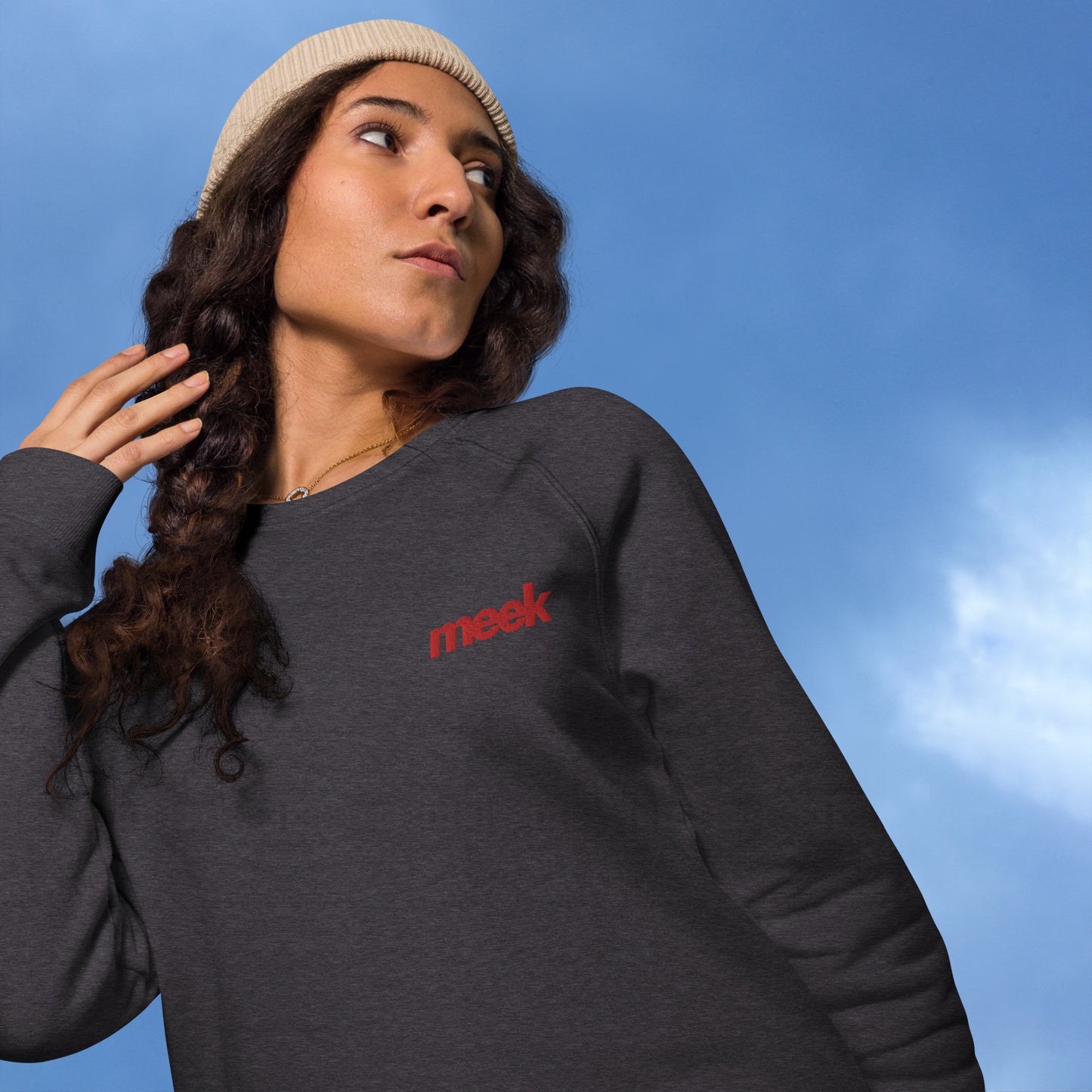 Meek Unisex Organic Raglan Sweatshirt
